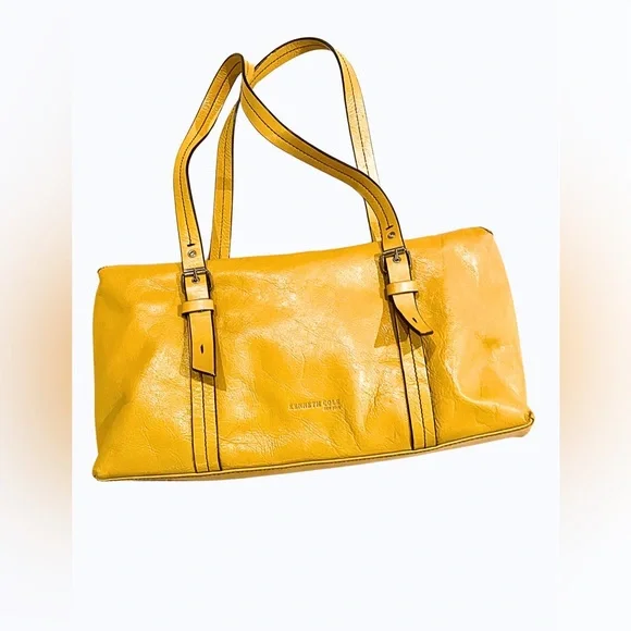 Vintage Kenneth Cole Vibrant Yellow Leather Shoulder Bag - Picture 1 of 3